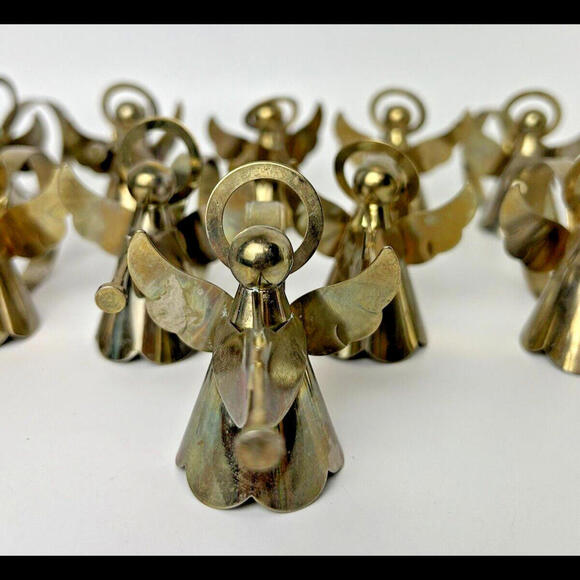 Vintage Napkin Rings Angel Wings Trumpet Gold Tin Metal Lot of 13 China - Picture 3 of 7